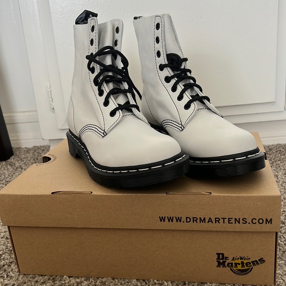 Dr. Martens, white leather, brand new and in the box. Size 8